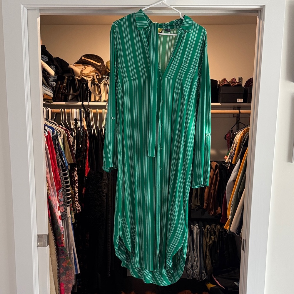Anthropologie Emerald Long Sleeve Striped Dress